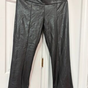 Norma Kamali Black Faux Leather Flare Pants